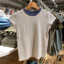Brandy Girl官网美式复古条纹短袖t恤 bm修身减龄纯棉短袖上衣