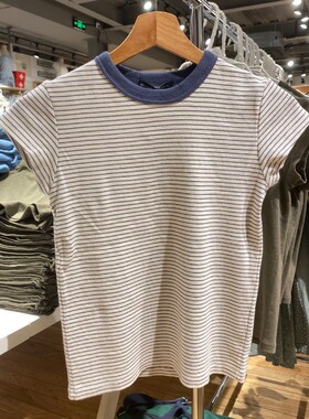 Brandy Girl官网美式复古条纹短袖t恤 bm修身减龄纯棉短袖上衣