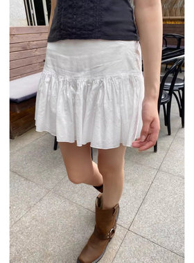 Brandy bm白色蛋糕裙半身裙女高腰显瘦百搭少女感A字褶皱短裙