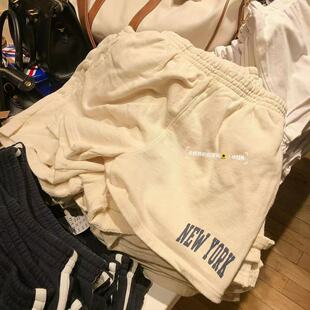 Brandy Girl夏季白色薄款直筒裤bm纯棉运动休闲纯色开叉短裤女