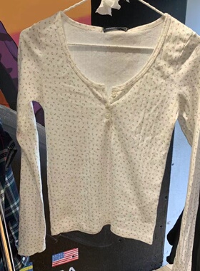 Brandy Girl官网纯棉圆领碎花三粒扣BM长袖T恤打底衫小众潮