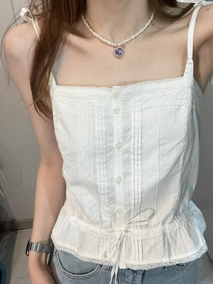 Brandy girl bm蕾丝系带吊带背心bm纯棉外搭短款上衣夏Maeve top