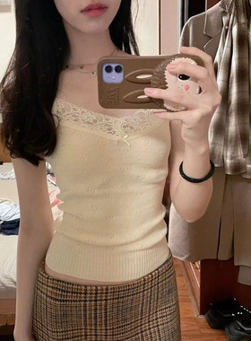 Brandy girl bm新款蕾丝花边蝴蝶结爱心刺绣针织背心吊带外穿