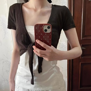 上衣松弛感穿搭针织罩衫 Brandy 围裹式 女短袖 bm韩系V领绑带针织衫