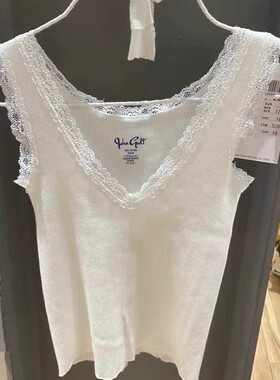 Brandy Girl官网新款纯棉蕾丝边v领背心bm纯棉打底吊带T恤女