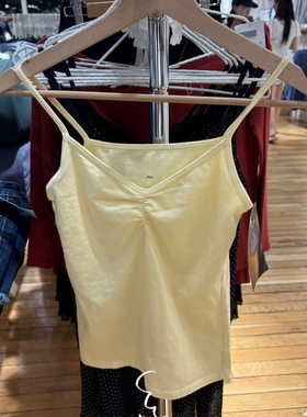 Brandy bm新款美式复古黄色褶皱吊带背心bm辣妹修身显瘦上衣女