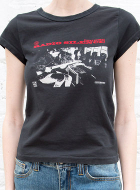 Brandy girl新款BM复古摇滚人物印花修身显瘦圆领短袖体恤上衣