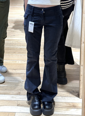 Brandy bm AGATHA PANYS纯棉黑色弹力低腰喇叭裤工装显瘦休闲裤