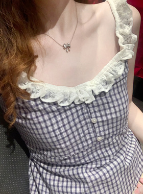 Brandy girl bm美式复古格子三粒扣吊带背心女夏季小众内搭上衣