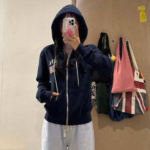 外套休闲上衣 复古连帽卫衣女宽松百搭拉链开衫 Brandy bm美式