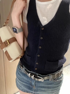 bm螺纹针织背心纽扣上衣