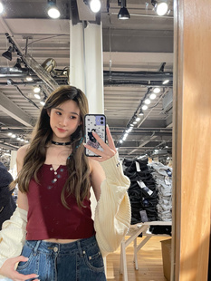 brandy华夫格纹背心女bm三粒扣纯色吊带毛边打底上衣sheena tank