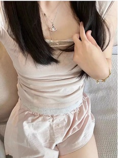 Brandy girl bm粉色条纹女纯棉休闲短裤高腰显瘦裤子居家裤直筒裤