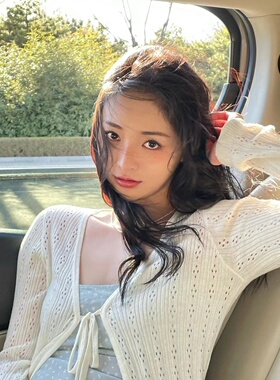 BrandyGirl谭松韵同款白色镂空针织长袖系带bm开衫防晒上衣女外套