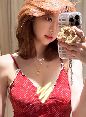 Brandy bm红色波点双蝴蝶结木耳边V领背心吊带辣妹纯欲上衣女