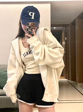 Brandy Girl官网韩系奶白色复古美式bm卫衣加绒加厚外套秋冬新