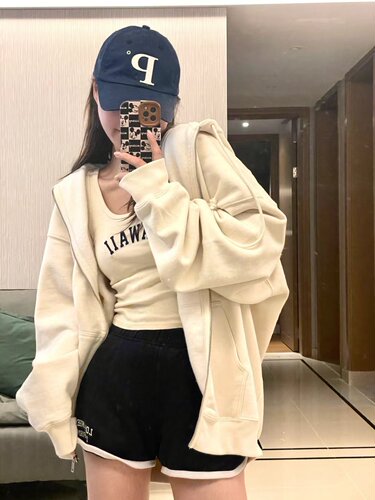 bm奶白色加绒卫衣秋冬新