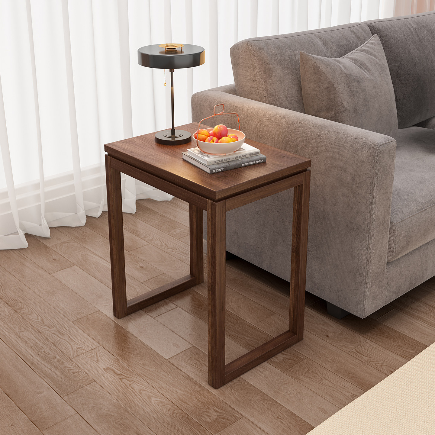 北美黑胡桃木边几现代简约长方形角几实木储物边桌客厅沙发小茶几