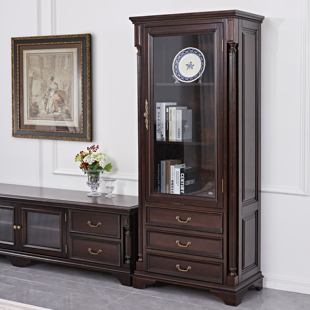 美式实木酒柜客厅靠墙边柜高酒柜实木收纳边柜玻璃门展示柜电视柜