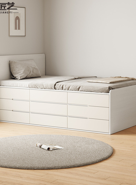 小户型储物床高箱床抽屉床收纳榻榻米侧翻单人床1.2米省空间半高