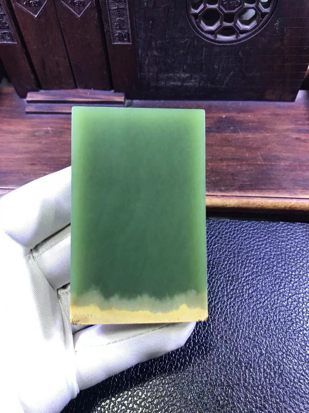 天然和田玉东北籽料析木绿河磨玉58大牌子平安无事牌手把牌142克