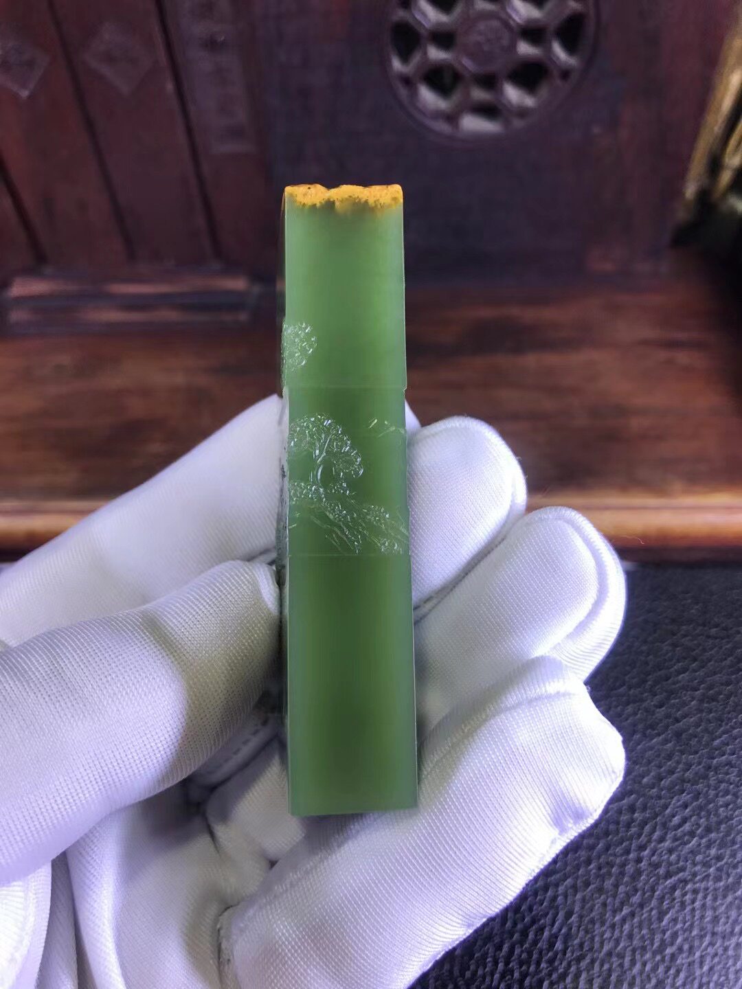 天然和田玉东北籽料析木绿河磨玉山水印章62克玉质细腻结构均匀