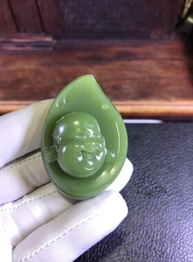 天然和田玉析木绿河磨玉叶中佛一叶菩提挂坠47克玉净如水没有结构