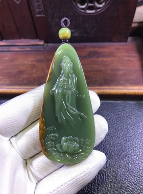 纯天然和田玉东北籽料透闪石玉析木绿河磨玉观音挂坠厂家直销50克