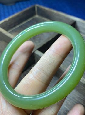 析木河磨玉黄绿肉圆条手镯东北籽料透闪石玉细条女款56到60口全