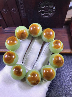 东北籽料纯天然黄白老玉河磨玉24mm大圆珠手链212克和田玉手串