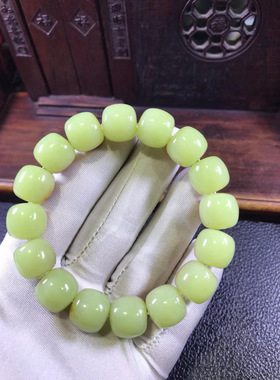 黄白老玉河磨玉粒粒带皮13x14老形手链76克皮子好玉上几乎没水痘