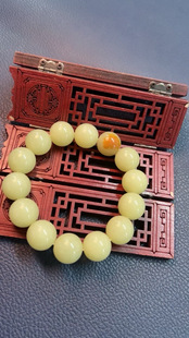 和田玉河磨玉椴树林料黄白老玉手串手链纯天然皮色尺寸16料质细腻