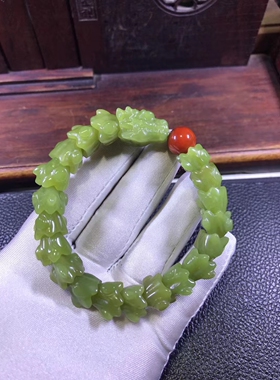 和田玉龙骨手链手串59克玉质油润细腻纯手工雕刻龙骨纹路清晰自然