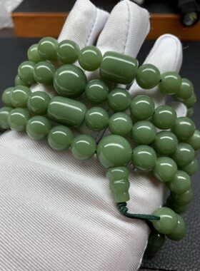 天然和田玉东北籽料厂家直销析木河磨玉大尺寸108粒手链佛珠230克