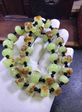 黄白河磨玉31个龙宝宝纯天然东北籽料黄白老玉猪龙项链手串手链