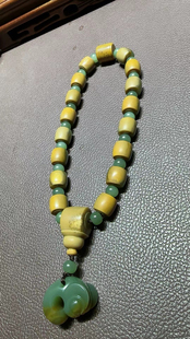 岫玉析木河磨玉和田玉手持桶珠手串男女手链东北籽料黄白老玉手链