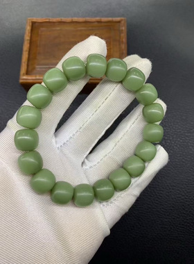 和田玉东北透闪石玉析木绿河磨玉老形珠手链手串重43克 1.0x1.1
