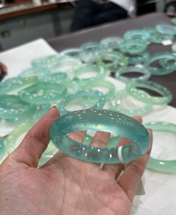 岫玉天青冻点苍翠手镯翡翠女士手镯送礼物冰透蓝冰手镯水头好