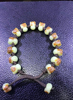 纯天然黄白老玉河磨玉粒粒带皮龙宝宝手链42克东北籽料定制定做