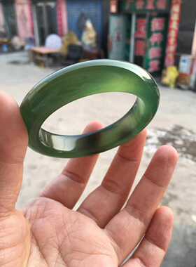 口径手镯深绿色天然岫玉