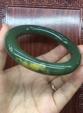 析木绿河磨玉手镯复古圆条镯岫岩玉精品女款带皮规格56口径厂直销
