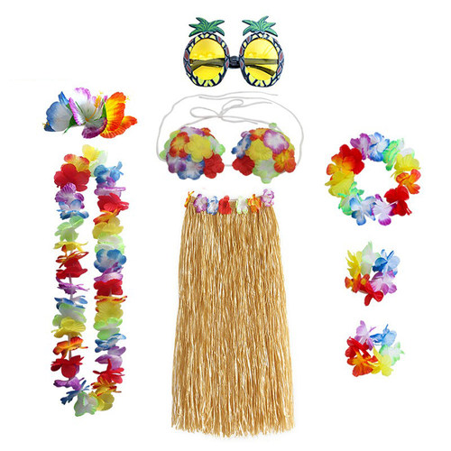 夏威夷草裙舞套装成人儿童草裙花环眼镜发夹花环八件套道具