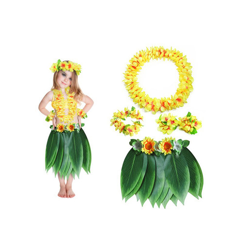 夏威夷草裙舞套装儿童款加密花环四件套+树叶裙表演服派对装扮