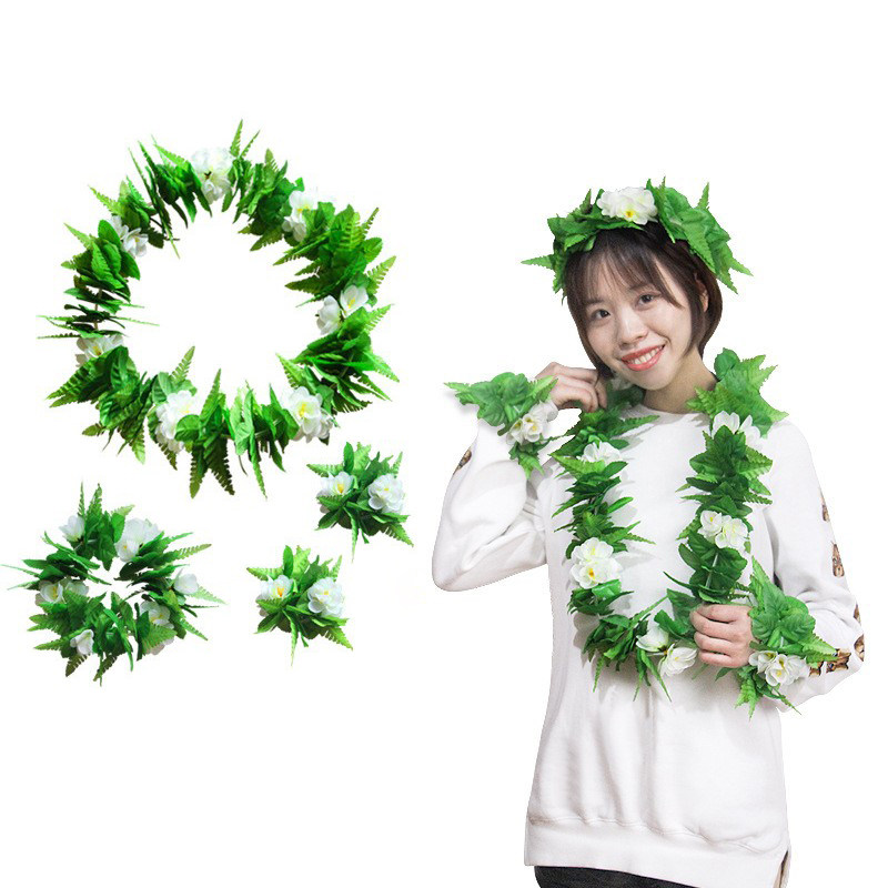 草裙舞套装绿叶小花女花环四件套演出装饰道具