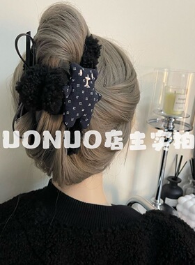 NUONUO~韩版藏蓝色小熊时尚秋冬毛绒抓夹韩版抓后脑勺盘发鲨鱼夹