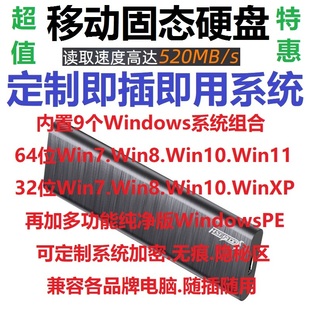 WTG移动固态盘内置Win11/10/8/7/PE/XP等9系统组合Windows To Go