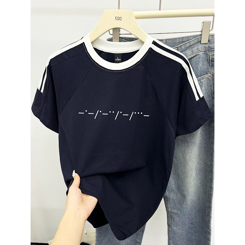 THREE-BAR DESIGN SENSE SHORT SLEEVE T-SHIRT MENS AND WOMENS SUMMER 2024 NEW AMERICAN FASHION BRAND COTTON LOOSE HALF-SLEEVED TOP