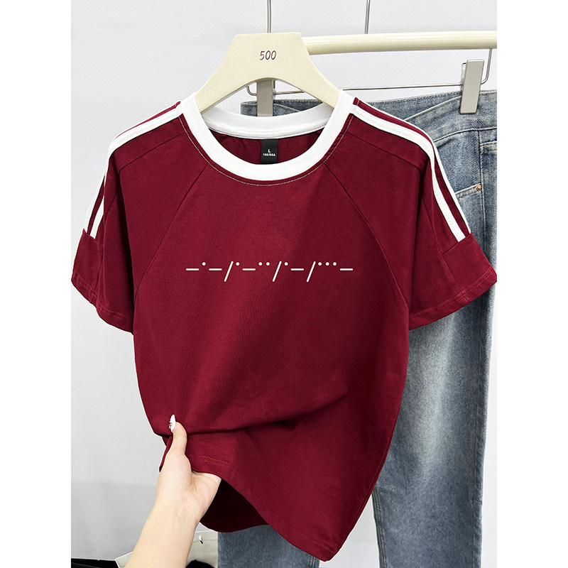 THREE-BAR DESIGN SENSE SHORT SLEEVE T-SHIRT MENS AND WOMENS SUMMER 2024 NEW AMERICAN FASHION BRAND COTTON LOOSE HALF-SLEEVED TOP