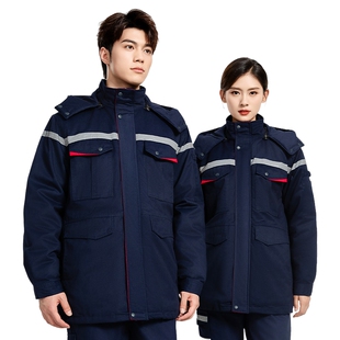 冬季可拆卸棉服工作服男反光条加厚保暖工装电子化工车间厂服定制