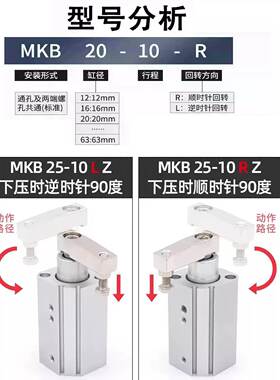 旋转压紧气缸转角夹紧下压90度MKB/QCK16 25 32 40-10*20X30R/LSM